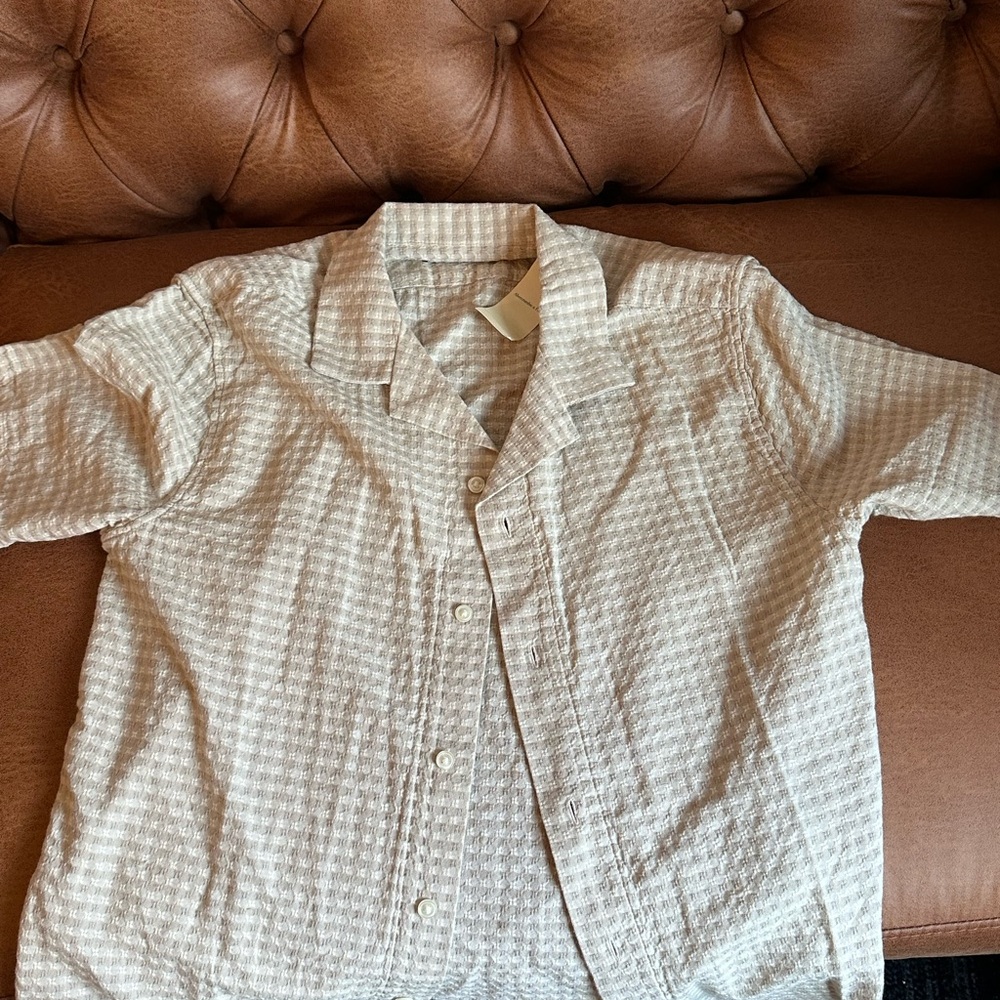 Abercrombie & Fitch Linen Waffle Pattern Cream Casual Button Down Shirt